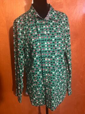 Talbots Green Blouse with Pink Ladybug Print